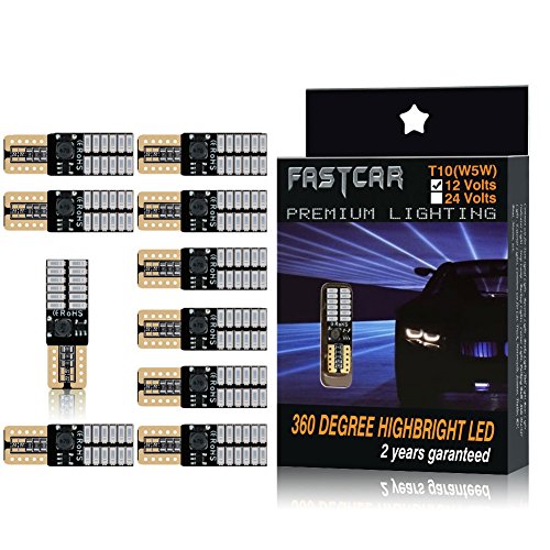 Fastcar - T10 W5W LED Wedge Bulbs 24 LEDs 4014SMD for Clearance & Reading Light Green