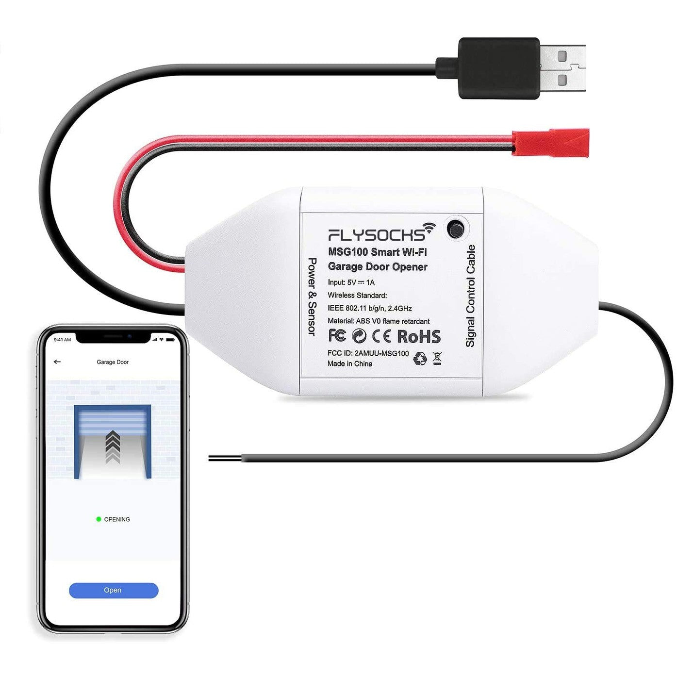 Flysocks - Smart Garage Door Opener, WiFi Switch, Alexa & Google Assistant Compatible
