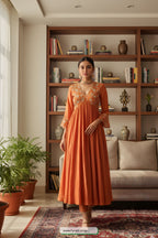 Glow in Every Occasion: ANNI Designer Kanakam Orange Anarkali Set – Feel Confident, Chic & Unforgettable!