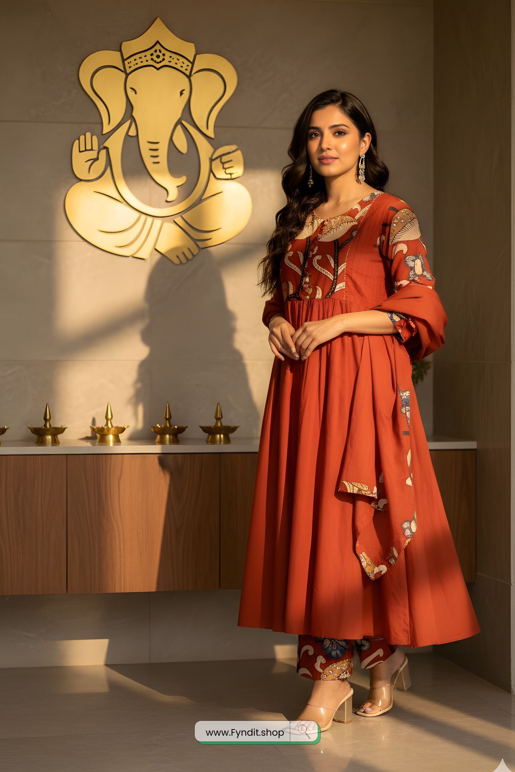 Radiate Elegance: GoSriKi Rust Anarkali Set – Your Confidence, Your Style!