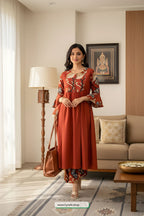 Radiate Elegance: GoSriKi Rust Anarkali Set – Your Confidence, Your Style!