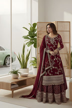 Step out in style with this elegant kurta palazzo set-  "Miss Ethnik Women’s Embroidered Kurta Palazzo Set –