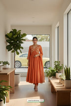 Glow in Every Occasion: ANNI Designer Kanakam Orange Anarkali Set – Feel Confident, Chic & Unforgettable!