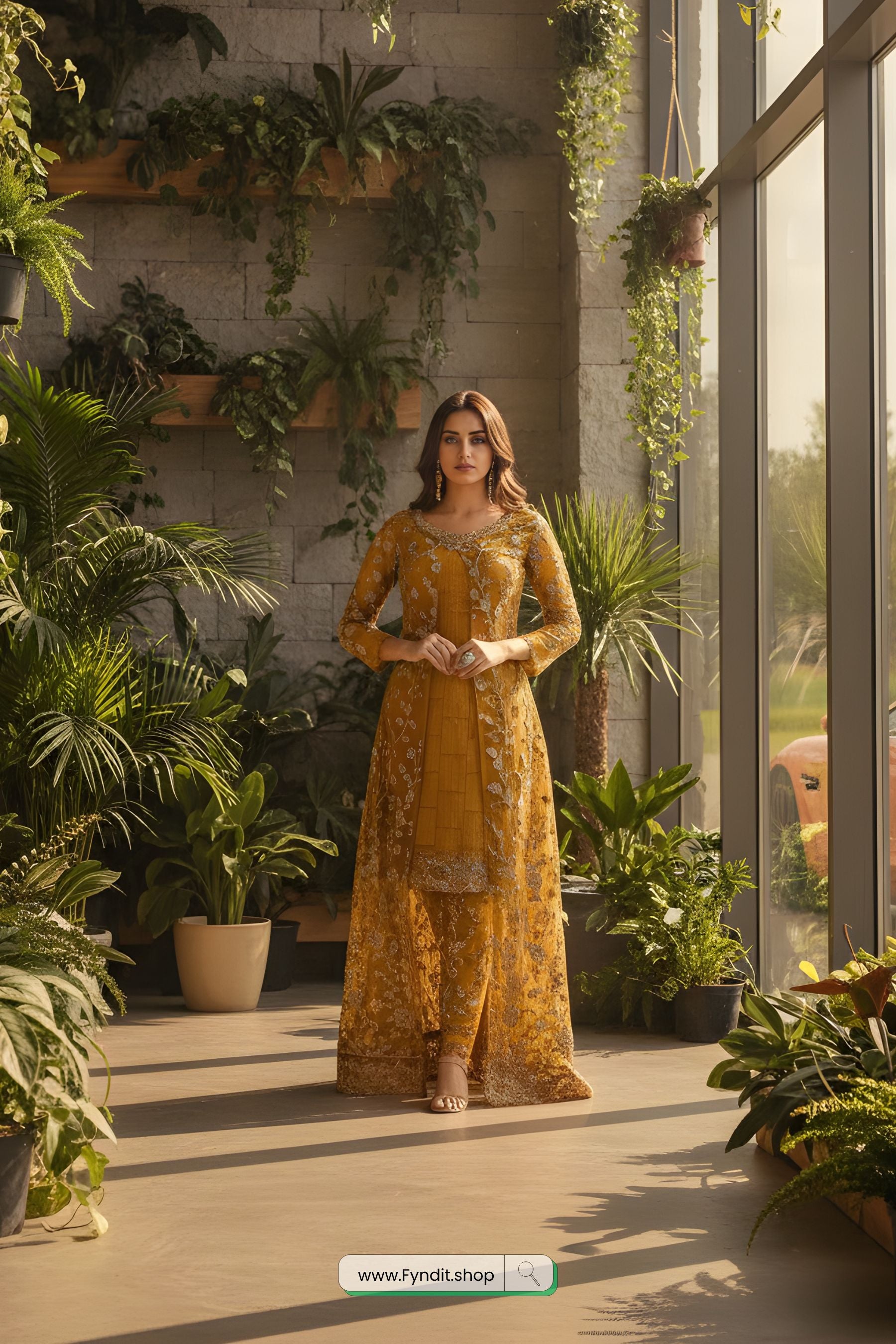 Anarkali dress for wedding party - Latest designer anarkali suits-Yellow-Ochre