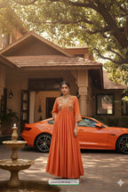 Glow in Every Occasion: ANNI Designer Kanakam Orange Anarkali Set – Feel Confident, Chic & Unforgettable!