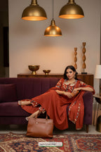 Radiate Elegance: GoSriKi Rust Anarkali Set – Your Confidence, Your Style!