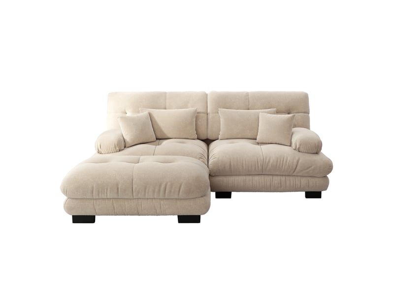 Fixed 2-seater sofa in beige fabric