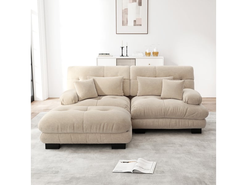 Fixed 2-seater sofa in beige fabric