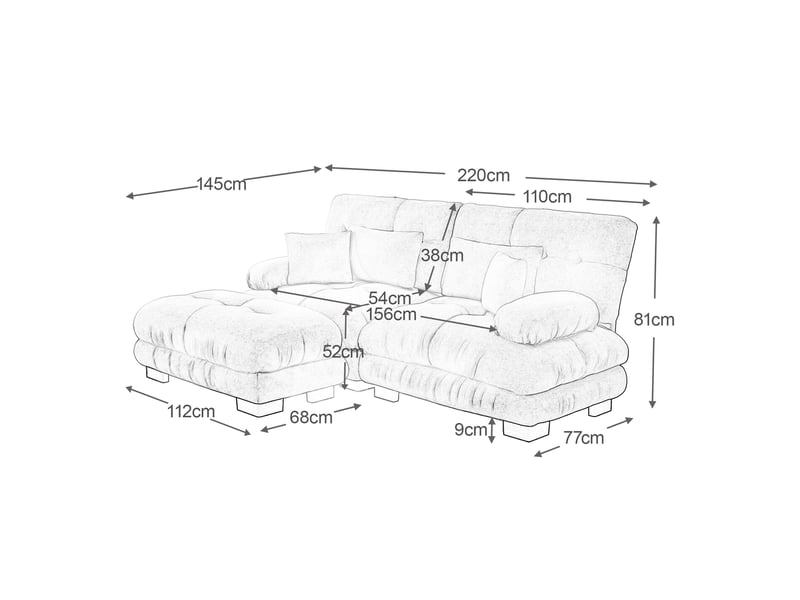 Fixed 2-seater sofa in beige fabric