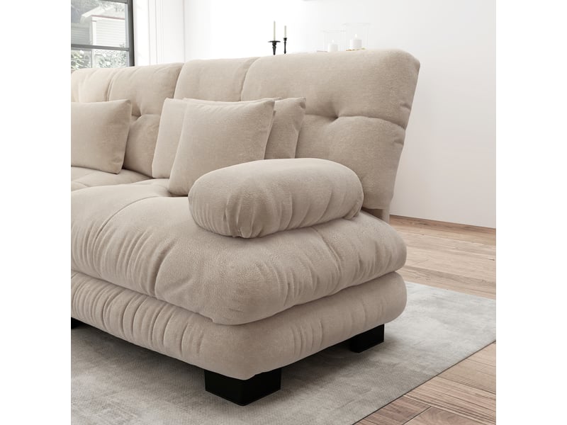 Fixed 2-seater sofa in beige fabric
