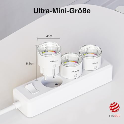 Ghome - Smart WiFi Socket with Current Measurement, Alexa/Google Home Compatible, Remote Control, TÜV Certified 2 Packs