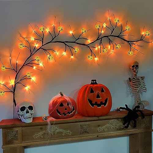 Halloween Decor - LED Fairy String Lights with Pumpkin & Bat Pendants, 1.8m