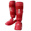 Shop Hayashi's durable karate shin and instep guards with strong Velcro fasteners. Available in blue or red, perfect for martial arts training.