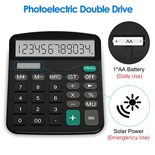 Helect - Standard Function Calculator with Solar & Battery Power, Black