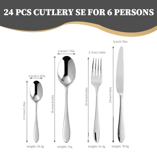 HoaaiGo - 24-Piece Golden Stainless Steel Cutlery Set, Service for 6 with Gift Box