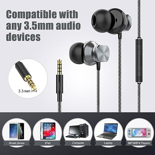 Hoistac - Pack of 2 Wired Earbuds with Microphone, Extra Bass, Memory Foam, Custom Fit