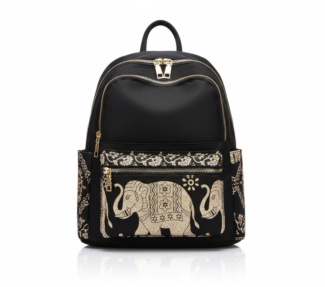 Classic Black Nylon Multi-Pocket Backpack for Women & Girls – Lightweight Travel, College, School, Office & Casual Bag