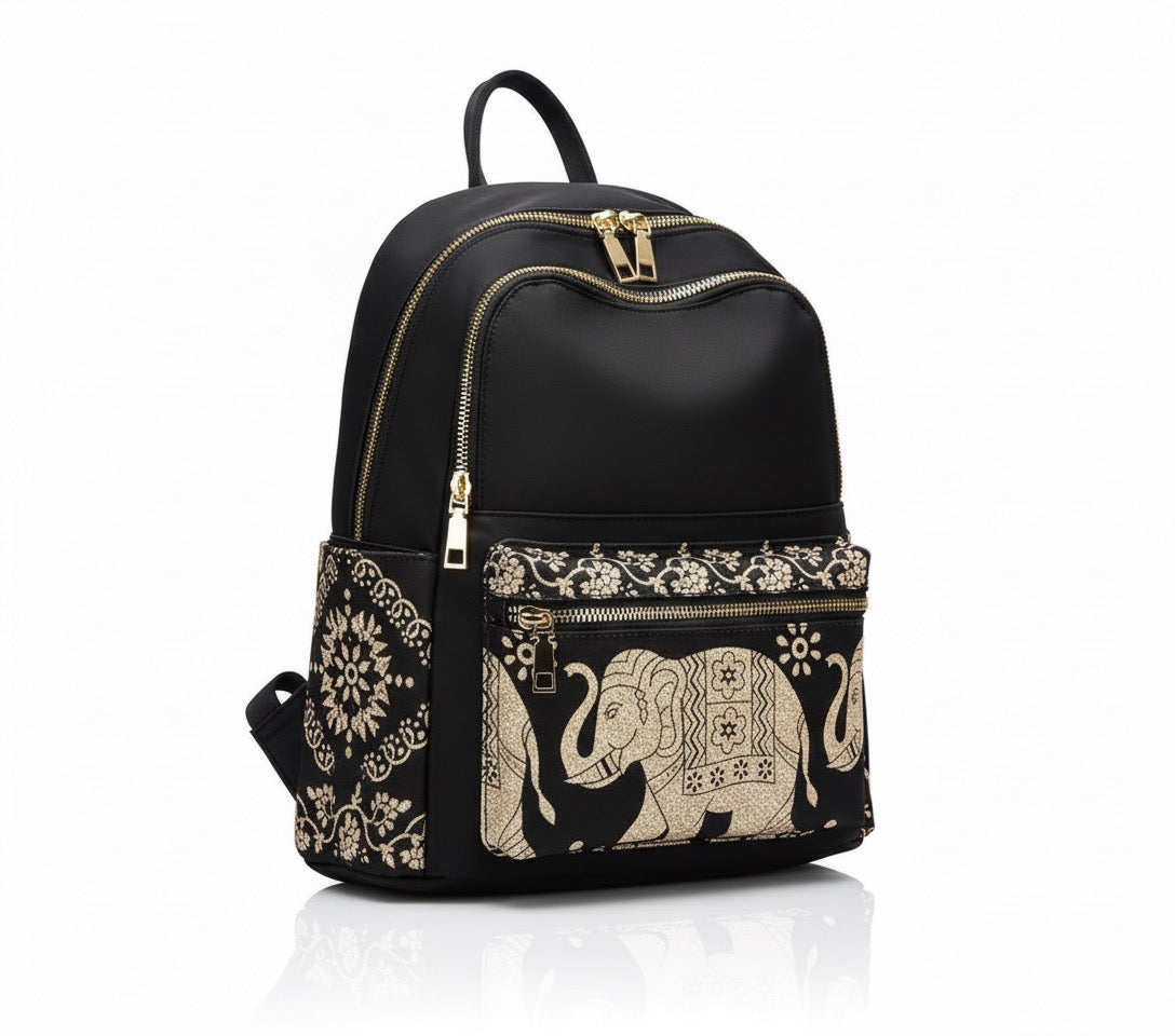 Classic Black Nylon Multi-Pocket Backpack for Women & Girls – Lightweight Travel, College, School, Office & Casual Bag