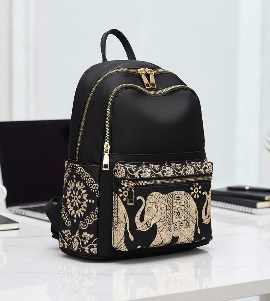 Classic Black Nylon Multi-Pocket Backpack for Women & Girls – Lightweight Travel, College, School, Office & Casual Bag