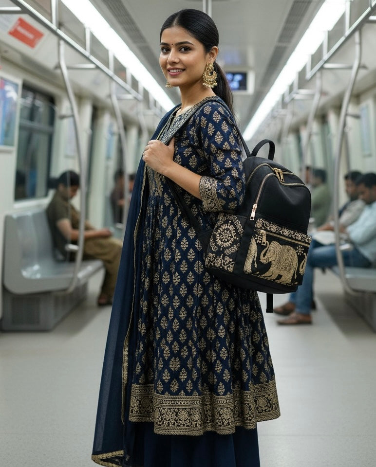 Classic Black Nylon Multi-Pocket Backpack for Women & Girls – Lightweight Travel, College, School, Office & Casual Bag