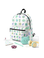 Kawaii Pastel Tech & Nature Backpack – Cute Cloud, Leaf & Flower Pattern