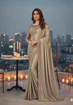 Women’s Multicolor Satin Embroidered Saree with Unstitched Blouse