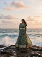 "Feel Elegant & Graceful – Stunning Green Anarkali Gown with Dupatta That Turns Heads