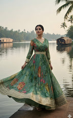 "Feel Elegant & Graceful – Stunning Green Anarkali Gown with Dupatta That Turns Heads