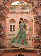"Feel Elegant & Graceful – Stunning Green Anarkali Gown with Dupatta That Turns Heads