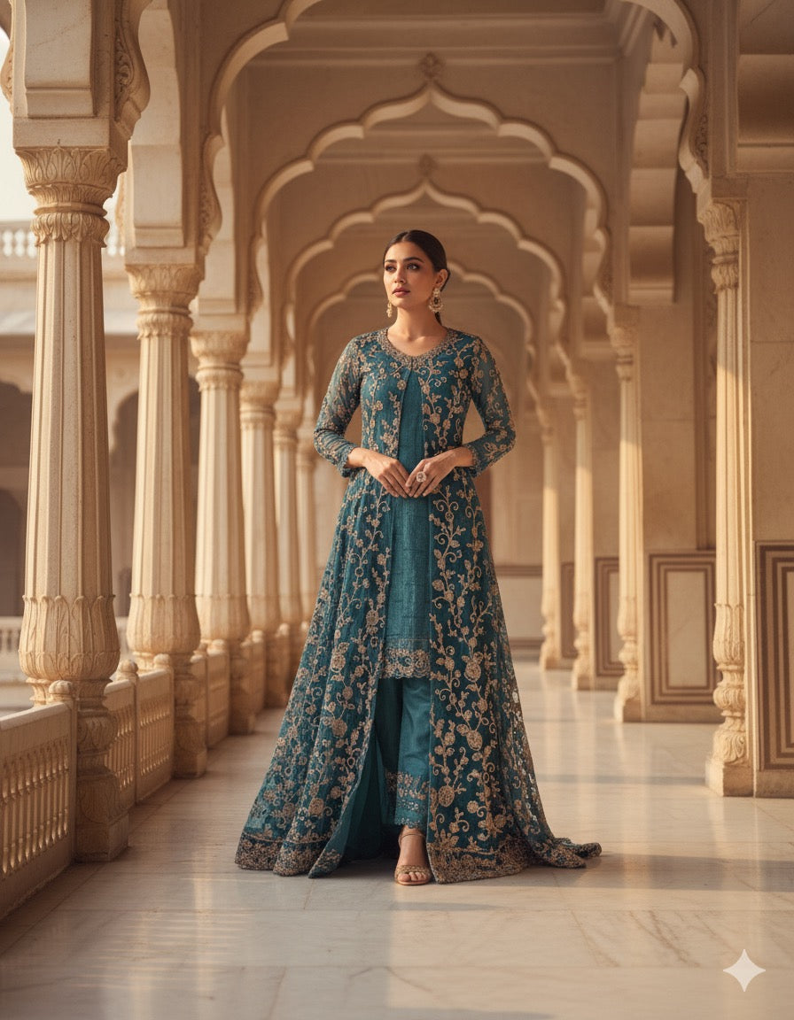 Anarkali dress for wedding party - Latest designer anarkali suits-Teal