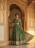 "Feel Elegant & Graceful – Stunning Green Anarkali Gown with Dupatta That Turns Heads