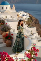 Step Out in Elegance: Cottinfab Green Ethnic A-Line Maxi Dress for Effortless Style
