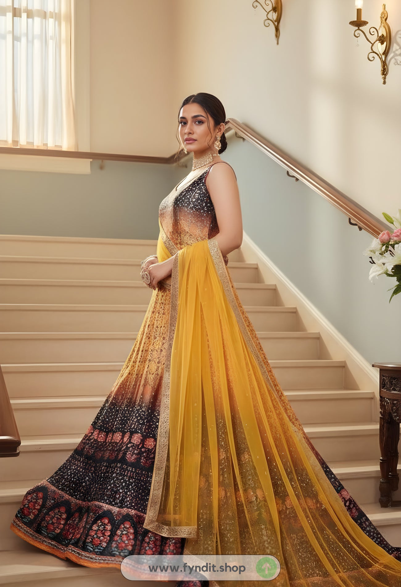 ETHNICTREE Peach Silk Gown with Net Dupatta – Perfect for Weddings & Festive Celebrations