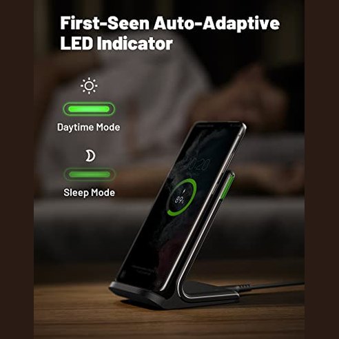 Iniu - 15W Qi Certified Fast Wireless Charger with Adaptive Light & Stand Design