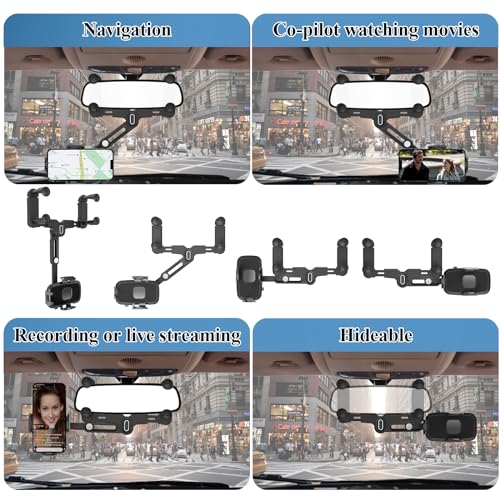 Jdhdl - Rotatable Rear View Mirror Phone Holder, Compatible with 4-7 Inch Phones