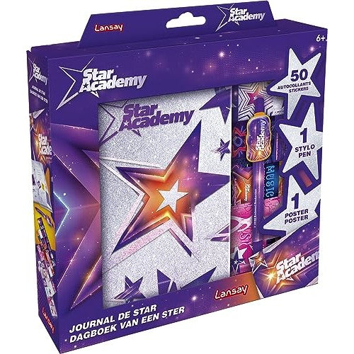 Discover the Lansay Star Academy Star Diary for kids 6+, featuring 120 pages, stickers, a poster, and a pen. Perfect for creativity and self-expression! Keywords: kids diary, Lansay, creative journal, stickers, poster