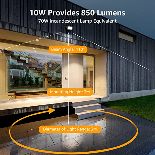 Lepro - 10W LED Spotlight with Motion Sensor, 850 LM Cool White Outdoor Light