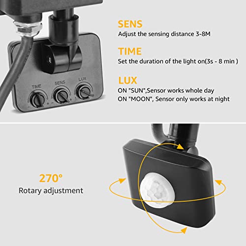 Lepro - 10W LED Spotlight with Motion Sensor, 850 LM Cool White Outdoor Light