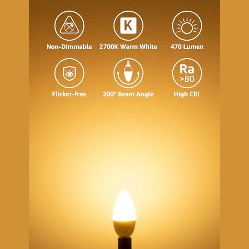 Lepro - E14 LED Candle Bulbs, 4.9W 470lm, Warm White 2700K, Pack of 6