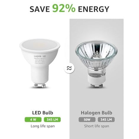 Lepro - GU10 LED Bulbs Warm White 4W 345lm 2700K Energy Saving Pack of 5