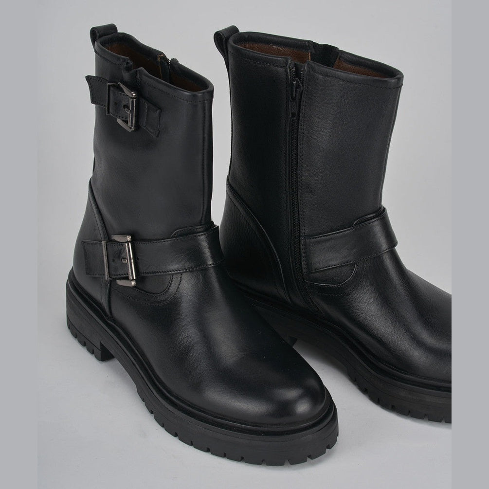 Low Heel Ankle Boots Heel 1 Cm Black Leather Eu 45
