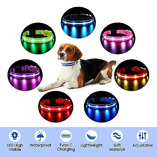 Luminous - Rechargeable RGB Dog Collar With 8 Light Modes, Waterproof, Adjustable pink color size L