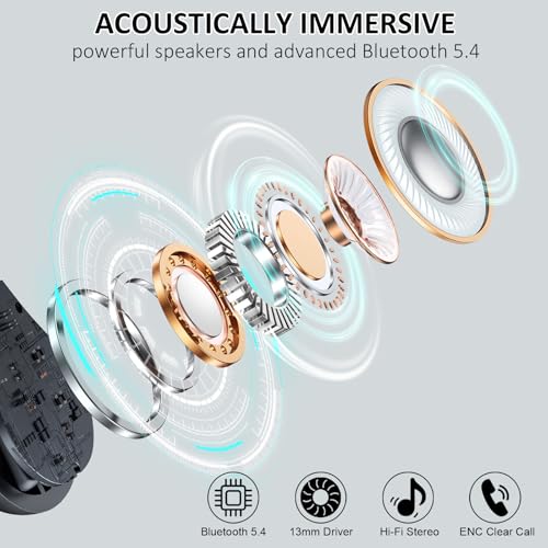 Matast Brand - Wireless Sports Earbuds Bluetooth 5.4, 50-Hour Playback, 4 ENC Noise-Canceling Mics, Deep Bass, Ear Hooks