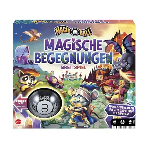 Experience the Magic 8 Ball Cooperative Board Game by Mattel Games! Perfect for 24 players, ages 7+, this German version offers magical encounters and fun. Keywords: Magic 8 Ball, cooperative board game, Mattel Games