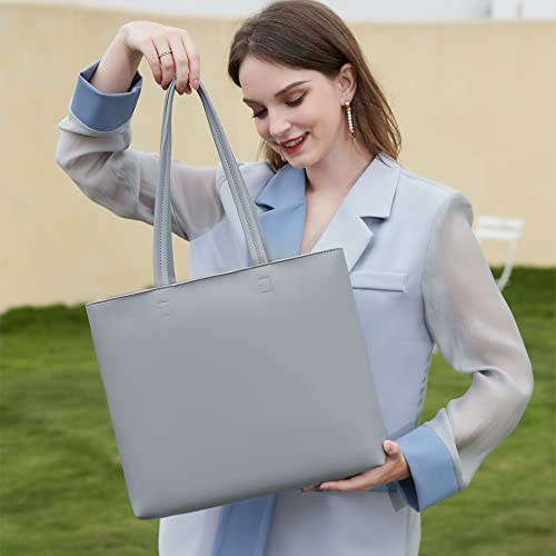 Meegirl - Simple PU Leather Tote Bag with Zip, Inner Pocket, Stylish Design