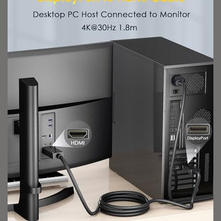 Mepsies - 6ft DisplayPort to HDMI Cable, 4K Resolution, Uni-Directional DP 1.2 to HDMI 1.4
