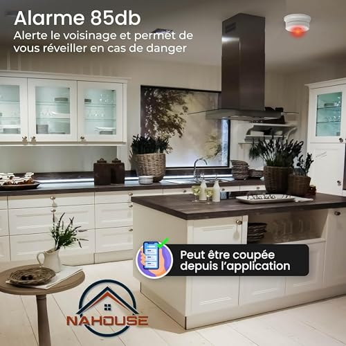 Nahouse - WiFi Connected Smoke Detector with Fire Alarm, Test Button & Magnet