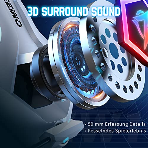 Ozeino - Gaming Headset with 3D Surround Sound, Noise Cancelling, RGB Lights