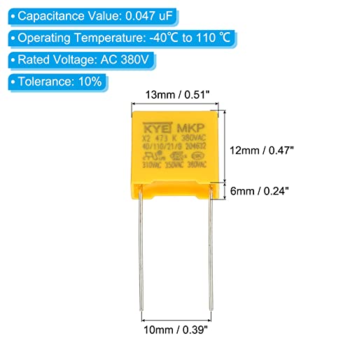 Patikil - 10 Pack Safety Capacitors 0.047uF AC 380V, Polypropylene Film, DIY Kit