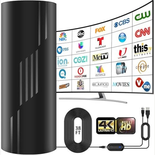 Pgofbuo Indoor/Outdoor TV Antenna with Signal Booster and Coax Cable